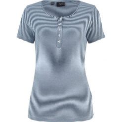 Shirt w prążek z plisą guzikową bonprix ciemnoniebiesko-biały w paski. Bluzki damskie bonprix. Za 24.99 zł.