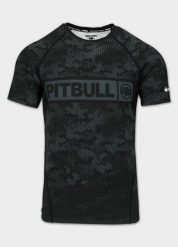 Męska Koszulka Rashguard PITBULL treningowa techniczna HEX CAMO HILLTOP. Czarne koszulki sportowe męskie PITBULL, m, bez wzorów, z elastanu, bez kołnierzyka, bez ramiączek, na fitness i siłownię. Za 179.00 zł.