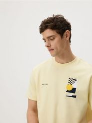 T-shirt comfort z nadrukiem - jasnożółty. Żółte t-shirty męskie Reserved, l, bez wzorów, z bawełny, bez kołnierzyka. Za 69.99 zł.