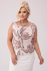 Beżowy satynowy top Sophia z motywem kwiatów PLUS SIZE XXL OVERSIZE WIOSNA. Brązowe bluzki damskie Moda Size Plus Iwanek, l, bez wzorów, z elastanu, biznesowe, bez kołnierzyka, plus size, bez ramiączek. W wyprzedaży za 79.90 zł.