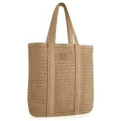 Torba na plażę w stylu boho SOLLY BETLEWSKI bezowy. Brązowe torby na ramię damskie Betlewski, bez wzorów, ze lnu, boho, na ramię, bez dodatków. Za 89.99 zł.