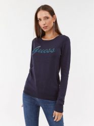 Guess Sweter W3BR22 Z2NQ2 Granatowy Slim Fit. Niebieskie swetry damskie Guess, s, z aplikacjami, z wiskozy, bez kołnierzyka, bez ramiączek, bez kaptura. Za 209.99 zł.