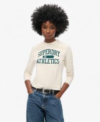 Wąska koszulka z długim rękawem Athletic Ringer. Brązowe koszulki sportowe damskie Superdry., s, bez wzorów, z bawełny, bez kołnierzyka, bez ramiączek. Za 195.40 zł.