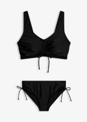 Bikini bustier (2 części) z troczkami. Czarne bikini damskie bonprix, bez wzorów. Za 112.99 zł.