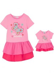 Sukienka shirtowa + sukienka dla lalki (2 części), z czystej bawełny organicznej. Czerwone sukienki dla dziewczynek bonprix, bez wzorów, z bawełny, bez ramiączek, krótkie. Za 79.99 zł.