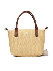 Tommy Hilfiger Torebka Popette Mini Tote Raffia AW0AW18523 Beżowy. Brązowe torebki do ręki damskie Tommy Hilfiger, bez wzorów, z syntetyku, bez dodatków. Za 449.99 zł.