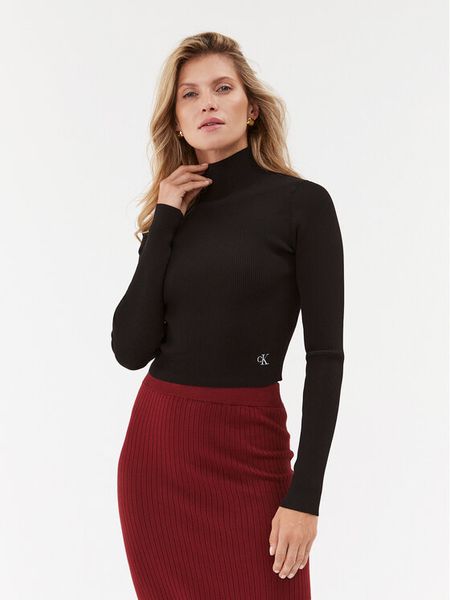 Calvin Klein Jeans Golf J20J222722 Czarny Slim Fit. Czarne swetry damskie Calvin Klein Jeans, xl, bez wzorów, z jeansu, bez kołnierzyka, bez ramiączek, bez kaptura. Za 219.99 zł.