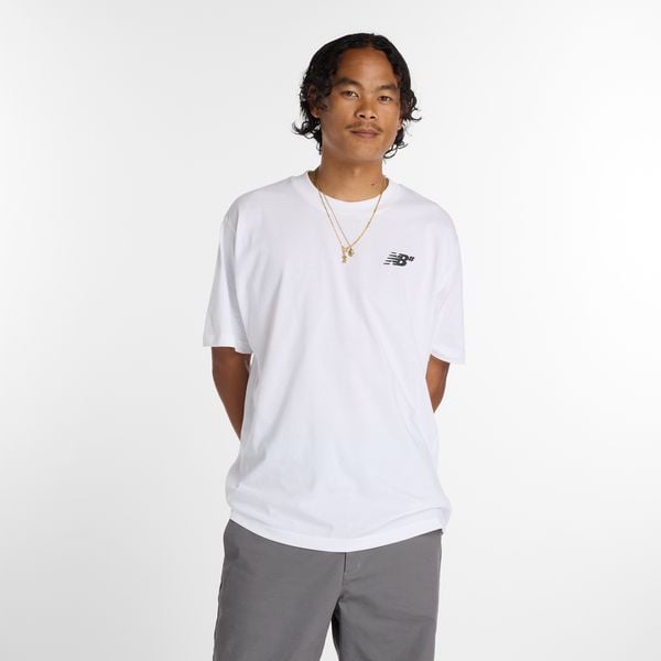 Koszulka męska New Balance Numeric MT53706WT – biała. Białe koszulki sportowe męskie New Balance, m, bez wzorów, z bawełny, bez kołnierzyka, bez ramiączek. Za 129.99 zł.