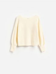 Sweter z dodatkiem wełny - złamana biel. Swetry damskie Reserved, l, bez wzorów, z dzianiny, bez kołnierzyka, bez ramiączek, bez kaptura. Za 129.99 zł.