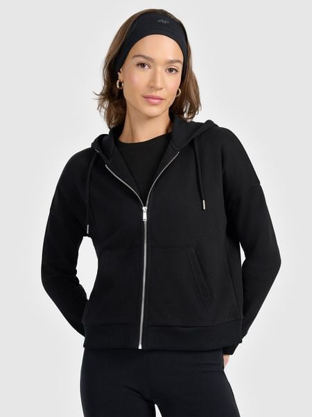 4F Bluza dresowa rozpinana z kapturem damska - czarna M. Czarne bluzy damskie 4f, m, bez wzorów, z bawełny, z kapturem. Za 169.99 zł.