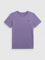 4F Koszulka treningowa regular szybkoschnąca damska - fioletowa XS. Fioletowe koszulki sportowe damskie 4f, xs, bez wzorów, bez kołnierzyka, bez ramiączek, na fitness i siłownię. Za 79.99 zł.