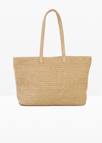Torba typu shopper w optyce plecionki. Brązowe torebki shopper damskie bonprix, bez wzorów, bez dodatków. Za 54.99 zł.