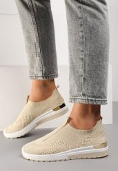 Jasnobeżowe Buty Sportowe Hypnerus. Brązowe obuwie sportowe damskie Renee, bez wzorów, z jeansu. Za 29.99 zł.
