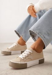 Beżowe Trampki VICES na Żłobionej Platformie Zdobione Trójkątną Aplikacją Lorerina. Brązowe trampki i tenisówki damskie Renee, z aplikacjami, z kauczuku, eleganckie, bez zapięcia. Za 69.99 zł.