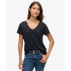 Koszulka z haftem V w slubie. Niebieskie koszulki sportowe damskie Superdry., bez wzorów, z bawełny, bez kołnierzyka, bez ramiączek. Za 125.00 zł.