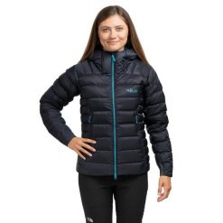 Kurtka trekkingowa puchowa damska Electron Pro Women. Niebieskie kurtki damskie RAB, bez wzorów, z puchu, bez kaptura. Za 1,449.99 zł.