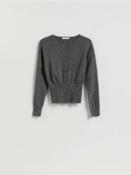 Kardigan z domieszką wełny - szary. Szare kardigany damskie Reserved, l, bez wzorów, z dzianiny. Za 129.99 zł.