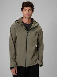 4F Kurtka softshell wiatroodporna membrana 8000 męska - oliwkowa M. Brązowe kurtki męskie 4f, m, bez wzorów, z materiału, klasyczne, bez kaptura. Za 299.99 zł.