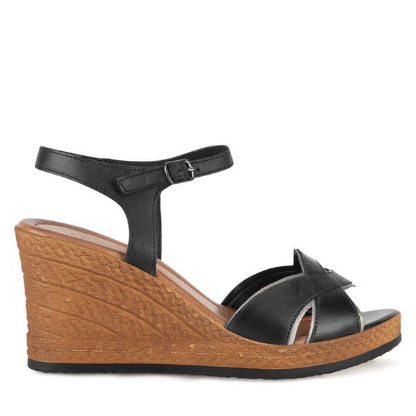 Sandały Lasocki. Czarne sandały damskie Lasocki, bez wzorów, bez obcasa, na koturnie, bez zapięcia. Za 179.99 zł.