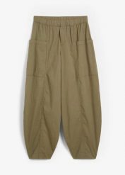 Spodnie o kroju balonowym z mieszanki bawełny. Niebieskie spodnie materiałowe damskie bonprix, bez wzorów, z bawełny. Za 149.99 zł.