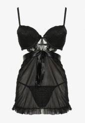 Czarna Koszula Nocna Push Up z Siateczki i Wiązaniem ze Stringami Boreale. Czarne koszule nocne damskie Born2be, m, bez wzorów, z satyny. Za 44.99 zł.