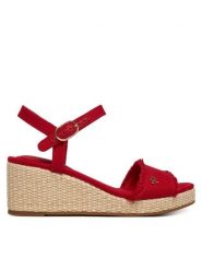 Tommy Hilfiger Sandały Mid Woven Wedge Espad Fringe FW0FW09470 Czerwony. Czerwone sandały damskie Tommy Hilfiger, bez wzorów, z materiału, bez obcasa, na koturnie, bez zapięcia. Za 359.99 zł.