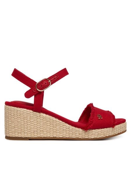 Tommy Hilfiger Sandały Mid Woven Wedge Espad Fringe FW0FW09470 Czerwony. Czerwone sandały damskie Tommy Hilfiger, bez wzorów, z materiału, bez obcasa, na koturnie, bez zapięcia. Za 315.99 zł.