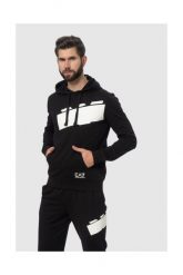 EA7 Czarna męska bluza z dużym białym logo, Rozmiar XL. Czarne bluzy męskie EA7 Emporio Armani, m, bez wzorów, z kapturem. W wyprzedaży za 266.99 zł.