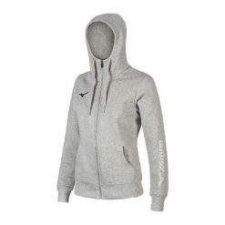 Damska bluza z kapturem Mizuno FZ. Szare bluzy damskie Mizuno, l, bez wzorów, z bawełny, z kapturem, na fitness i siłownię. Za 240.50 zł.