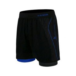 Spodenki męskie z ocieplaczem, czarne/niebieskie, trening fitness. Czarne krótkie spodenki sportowe męskie R-EVENGE, m, bez wzorów, ze skóry, na fitness i siłownię. Za 232.90 zł.