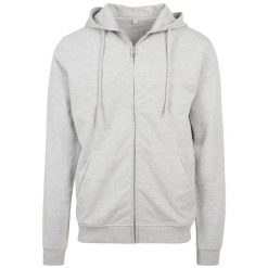 Bluza Męska Heather French Terry Z Pełnym Zamkiem Błyskawicznym. Szare bluzy męskie BUILD YOUR BRAND, m, bez wzorów, bez kaptura, trekkingowe. Za 163.99 zł.