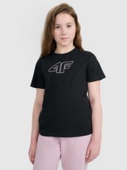 4F T-shirt regular z nadrukiem dziewczęcy - czarny 122 (6-7 lat). Czarne t-shirty i topy dla dziewczynek 4f, bez wzorów, z bawełny, bez ramiączek. Za 39.99 zł.