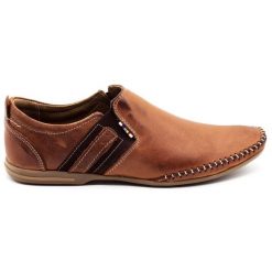 KOMODO Skórzane buty męskie 711 brązowe. Brązowe mokasyny męskie z gumy. Za 362.62 zł.