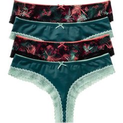 Figi brazylijskie z mikrofazy (4 pary) bonprix czarno-zielony z nadrukiem. Czarne figi damskie bonprix, w koronkowe wzory, z koronki. Za 51.96 zł.