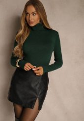 Ciemnozielony Golf z Bawełną w Klasycznym Stylu Reiredia. Zielone swetry damskie Renee, bez wzorów, z bawełny, klasyczne, bez kołnierzyka, bez ramiączek, bez kaptura. Za 49.99 zł.