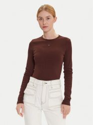 Tommy Jeans Bluzka Essential DW0DW17387 Brązowy Slim Fit. Brązowe bluzki damskie Tommy Jeans, l, bez wzorów, z bawełny, bez kołnierzyka, bez ramiączek. Za 129.99 zł.