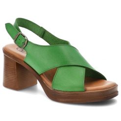 Sandały damskie Hee, cholewka ze skóry naturalnej zapinane na sprzączkę dobrze wyważony obcas, zielone, 26542. Zielone klapki damskie Hee, bez wzorów, ze skóry, bez obcasa, na obcasie. Za 379.00 zł.