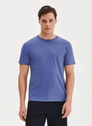 PAKO LORENTE – Bawełniany granatowy t-shirt. Niebieskie t-shirty męskie Pako Lorente, l, bez wzorów, z bawełny, bez kołnierzyka. Za 49.99 zł.