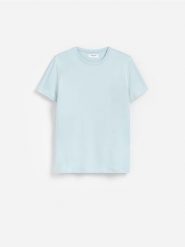 T-shirt slim z bawełny pima - jasnoturkusowy. Niebieskie t-shirty męskie Reserved, l, bez wzorów, z bawełny, bez kołnierzyka. Za 79.99 zł.