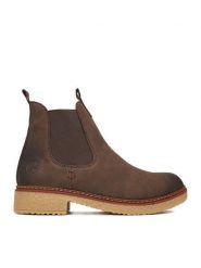 Rieker Botki CEO-Z5050-25 Brązowy. Brązowe botki damskie Rieker, z materiału, bez obcasa, na płaskiej podeszwie, bez zapięcia. Za 299.99 zł.