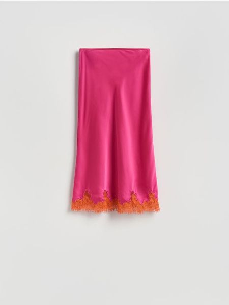 Spódnica z koronką - fuksja. Czerwone spódnice damskie Reserved, l, bez wzorów, z koronki, proste. Za 159.99 zł.