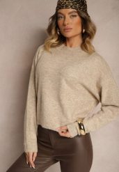 Beżowy Casualowy Sweter z Wełną Sassilae. Brązowe swetry damskie Renee, m, bez wzorów, z jeansu, biznesowe, bez kołnierzyka, bez ramiączek, bez kaptura. Za 119.99 zł.