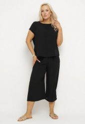 Czarny Komplet Bluzka i Szerokie Spodnie Jenoretia. Czarne bluzki damskie Born2be, xl, bez wzorów, eleganckie, bez kołnierzyka, bez ramiączek. Za 84.99 zł.