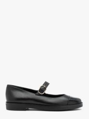 Czarne baleriny z paskiem i klamrą. Czarne baleriny damskie Ryłko, bez wzorów, ze skóry, retro, bez obcasa, na obcasie. Za 329.99 zł.
