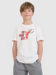 4F T-shirt regular z nadrukiem chłopięcy - biały 152 (11-12 lat). Białe t-shirty dla chłopców 4f, bez wzorów, z bawełny, bez ramiączek. W wyprzedaży za 19.99 zł.