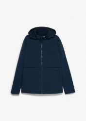 Kurtka softshellowa, wodoodporna, z odpinanym kapturem. Niebieskie kurtki męskie bonprix, m, bez wzorów. Za 299.99 zł.