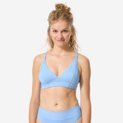 Góra kostiumu kąpielowego surfingowego damska Decathlon Bea Venice. Niebieskie bikini damskie Decathlon, bez wzorów. Za 99.99 zł.