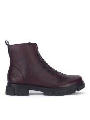 Rieker Trzewiki Y7150-35 Bordowy. Czerwone botki damskie Rieker, ze skóry, bez obcasa, na płaskiej podeszwie, bez zapięcia. Za 339.99 zł.