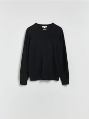 Sweter z wełny merino - czarny. Czarne swetry przez głowę męskie Reserved, l, bez wzorów, z wełny, bez kołnierzyka. Za 199.99 zł.