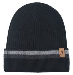 Jesienno-Zimowa Czapka (beanie) – Alties - Czarna z Paskiem. Czarne czapki i kapelusze męskie Alties, na zimę, bez wzorów, z dzianiny, sportowe. Za 59.00 zł.
